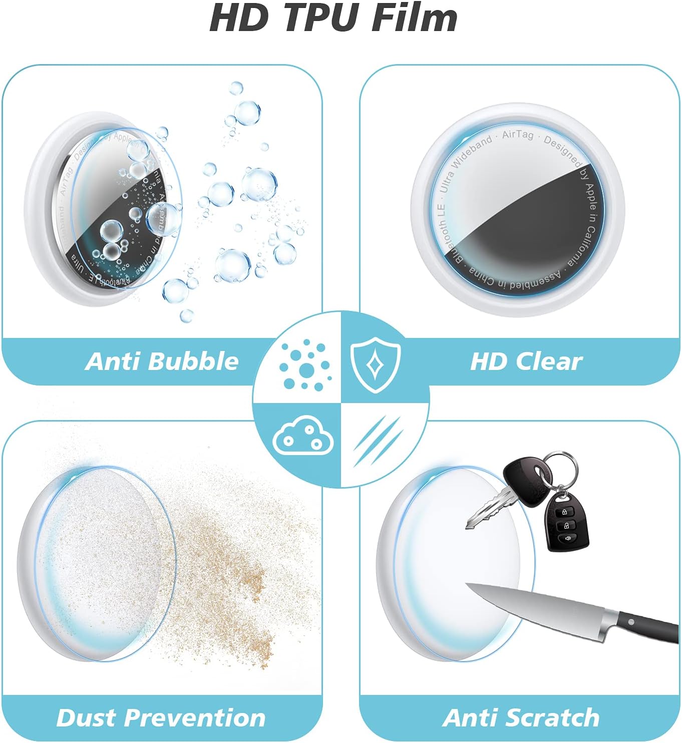 Waterproof Case with Adhesive Sticker for Apple AirTag Cases Cover Stick-On Holder Hydrogel Film Screen Protector for AirTag