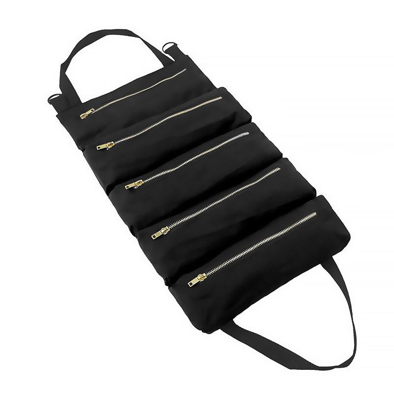 Onever Roll Up Bag Versatile Car Bag Tool Organizer Pouch Canvas Wrench Storage Carrier Car Back Seat Automobile Roll Up Bag: Black
