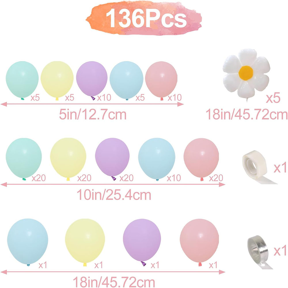 Juego de arco de guirnalda de globos de margaritas, 136 piezas, flores blancas de , macarrón, rosa, amarillo, azul, morado, globo, tema de Margarita de cumpleaños, boda, dos decoraciones bohemias de para fiestas