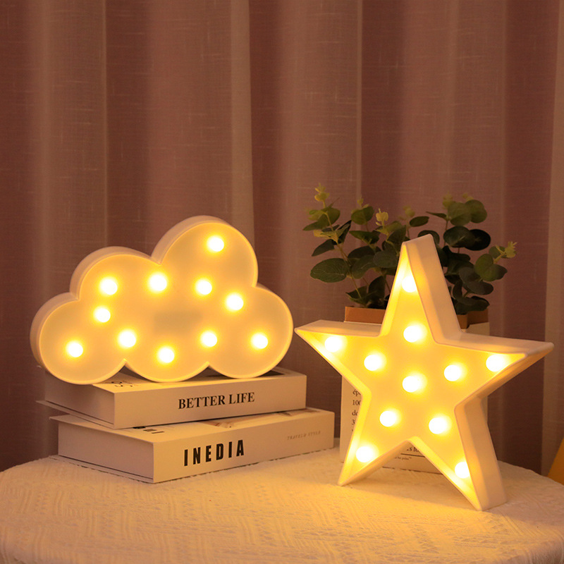 Lámpara LED en forma de nube, estrella, luna, caja de batería, lámpara decorativa, habitación infantil, corazón de niña, lámpara de escritorio montada en la pared del dormitorio