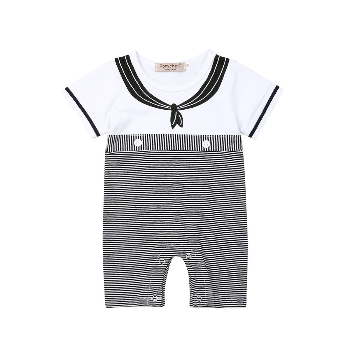 Summer Brand Baby Boy Girl Romper Short Sleeve Striped Cotton Jumpsuit Infant Kid Patchwork Playsuit Casual Costume: 12M