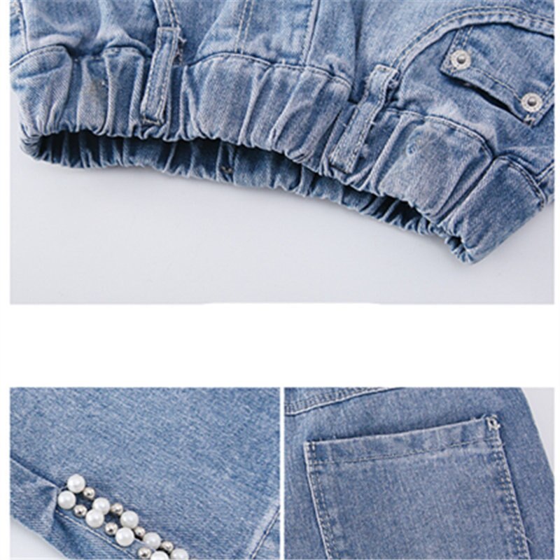 Pantalones vaqueros con perlas para niña, pantalón de pierna ancha recta, estilo informal para niño, ropa para Adolescente de 6, 8, 9, 10, 12, 14 años, primavera y otoño