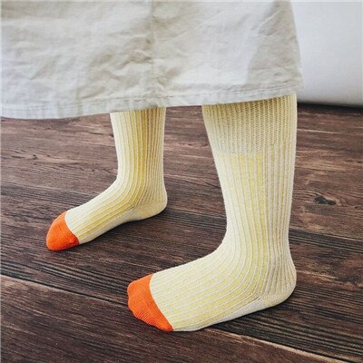 Kids Summer Tube Socks European American Style Socks Children Boys Girls Striped Tube Socks: Yellow / 6-8Y