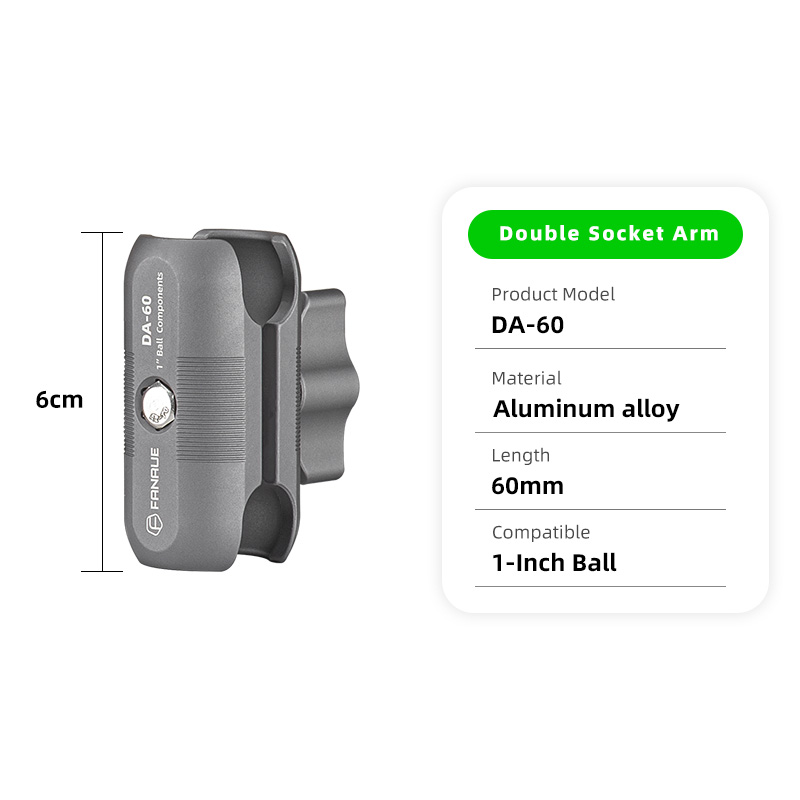 FANAUE Aluminum Alloy Double Socket Arm 25 mm/1 Inch Ball Head Holder Mount Clamp for Bicycle Motorcycle Camera for RAM MOUNTS: Silver