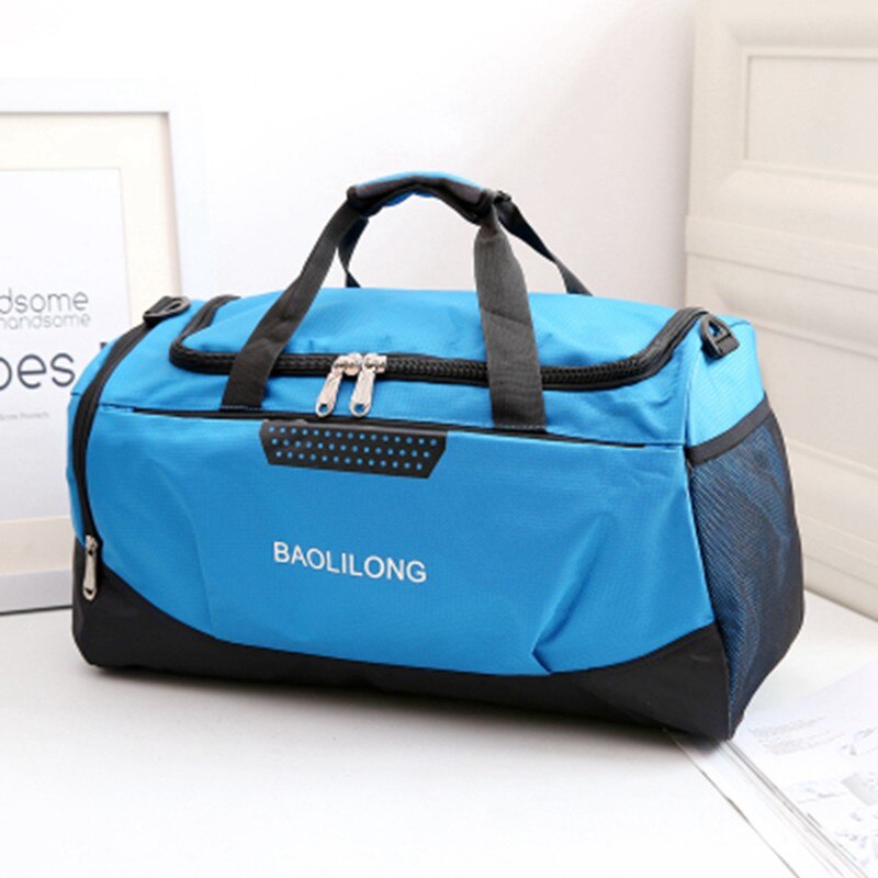 Bolsa deportiva grande para hombre y mujer, bolsa de Gimnasio , impermeable, de poliéster, de gran capacidad, empaquetable, de viaje: Blue
