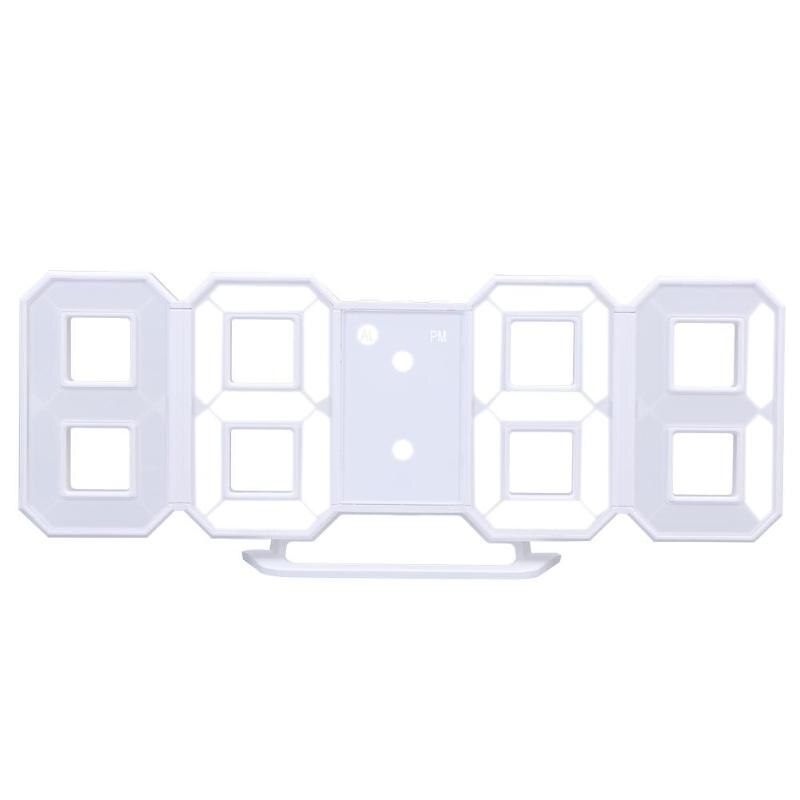 Reloj electrónico Digital LED de mesa, reloj despertador ajustable con brillo, reloj colgante de pared a la con Cable USB, reloj de pared: White LED Light