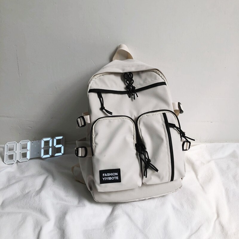 Dcimor Meer Zip Pocket Waterdichte Nylon Rugzak Vrouwen Grote Capaciteit Schooltas Unisex Effen Kleur Reistas Vrouwelijke Mochilas: white / only backpack