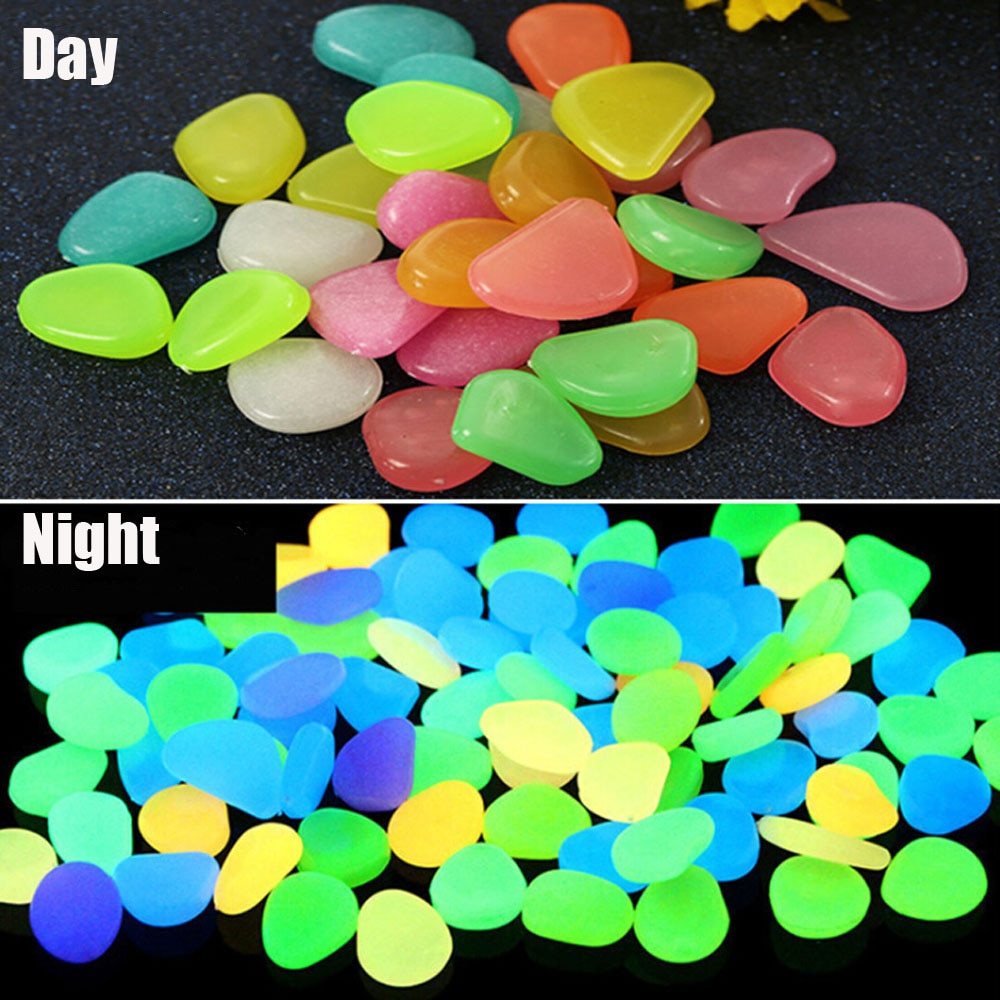 50Pcs Garden Pebbles Glow Stones Rocks for Walkways Garden Path Patio Lawn Garden Yard Decor Luminous Stones
