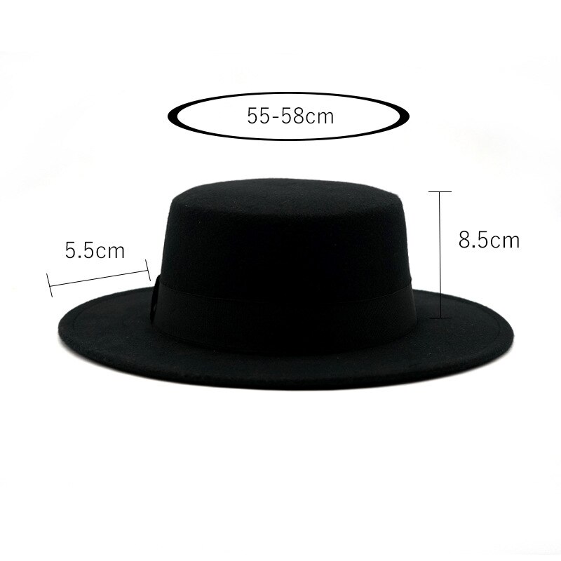 Chapeau Fedoras en laine pour femme, classique, couleur unie, en feutre, à bord plat, Jazz, seau, hiver, printemps et été