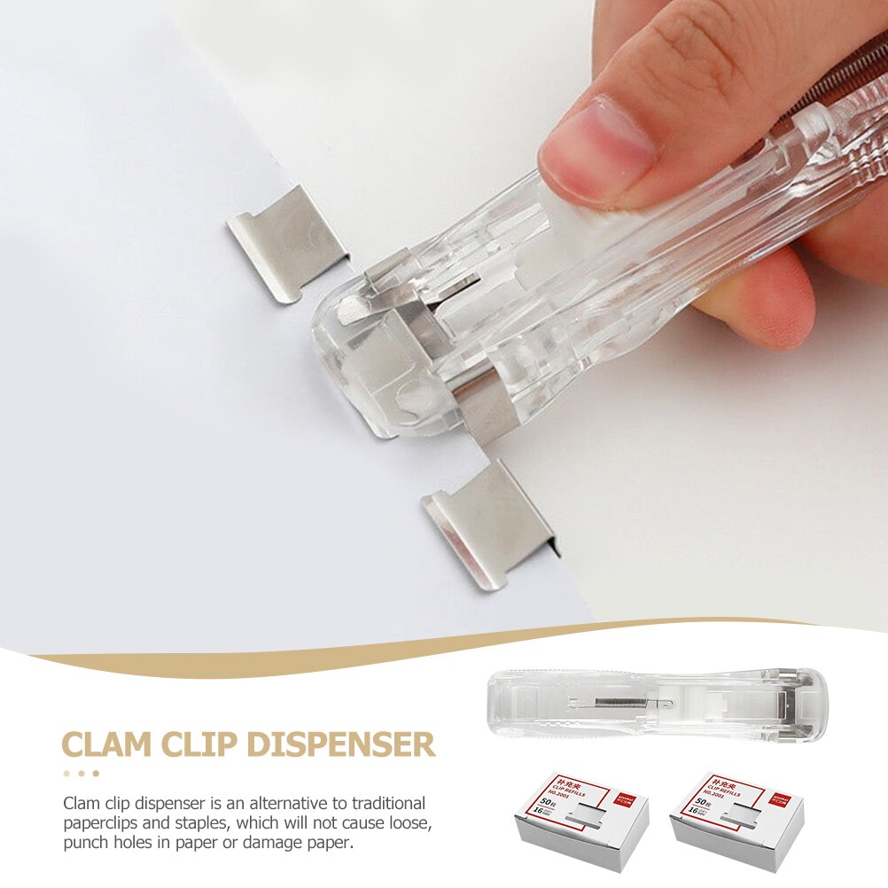 1 Set Stapleless Stapler Student Stationery Portable Stapler Clam Clip Dispenser for School Home Office