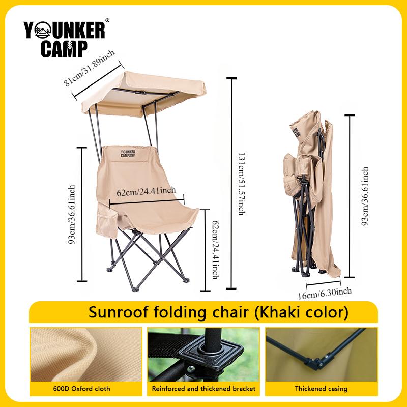 Silla plegable portátil para acampar, silla de playa con toldo de sombra, adecuada para adultos y niños, fácil de abrir y sin instalación: Blanco