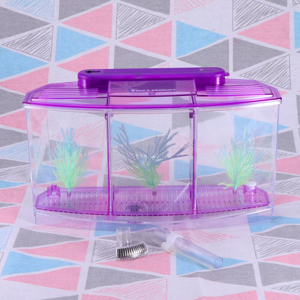 Minitanque de peces de escritorio autolimpiable, Mini tanque ecológico de peces de colores, semillero cuadrado, acuario para tienda de casa (púrpura)