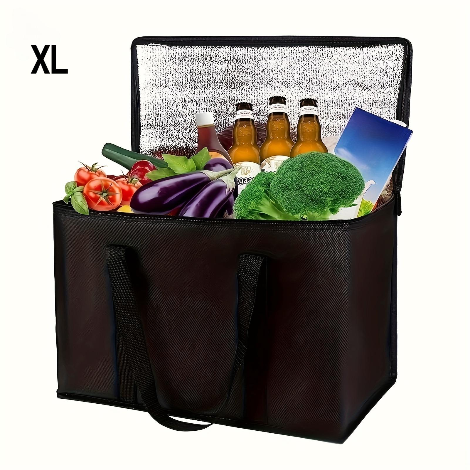 1pc Large Capacity Insulated Bags Foldable Reusable Soft Cooler Bag Lightweight To Keep Cold Takeout Food Bag: black