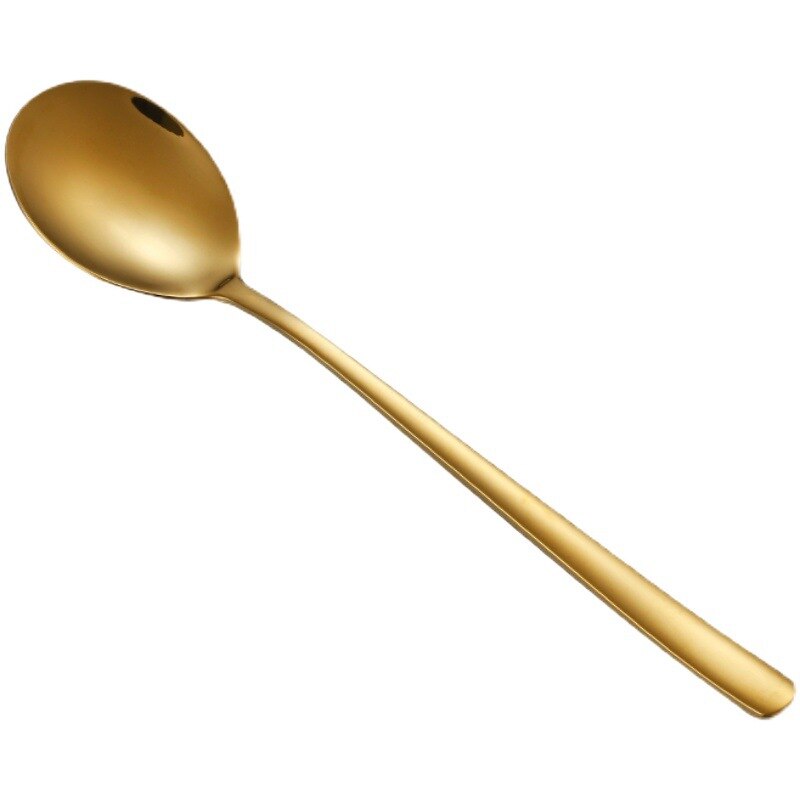 Palillos coreanos de acero inoxidable 304, palillos planos sólidos, cuchara de mango largo para el hogar, cuchara dorada para comer