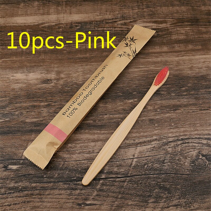 5/10Pcs Milieuvriendelijk Tandenborstel Bamboe Resuable Tandenborstels Draagbare Volwassen En Tieners Zachte Training Tandenborstels: 10pcs-Pink