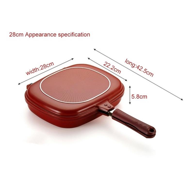 Sartén para asar a la parrilla de doble cara, forma cuadrada, antiadherente, sartén de carne, herramienta de cocina, accesorios de cocina: 28cm