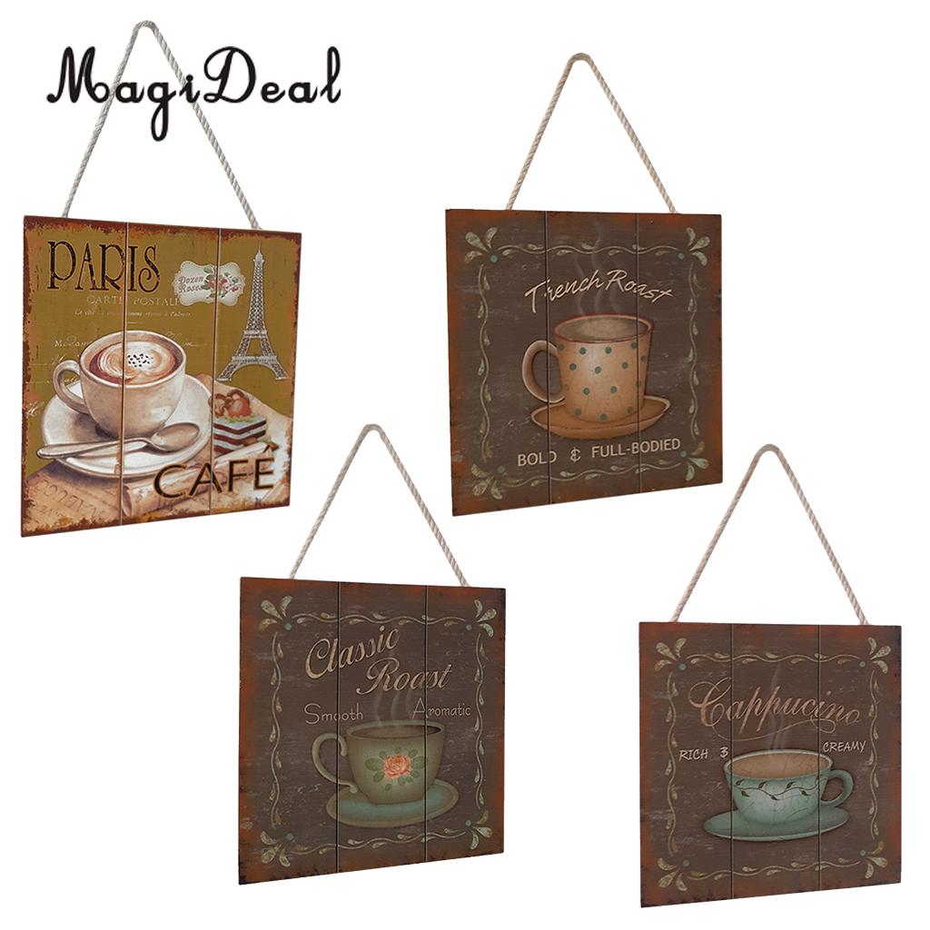 20x20cm Shabby Chic Solid Wood Coffee Sign Plaque Cafe Bar Dining Room Hanging Decor