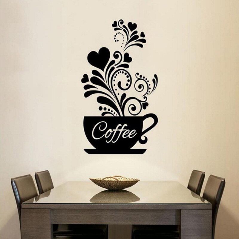 Flower vine coffee cup wall sticker for Cafe restaurant decoration Decals wallpaper Hand carved kitchen stickers