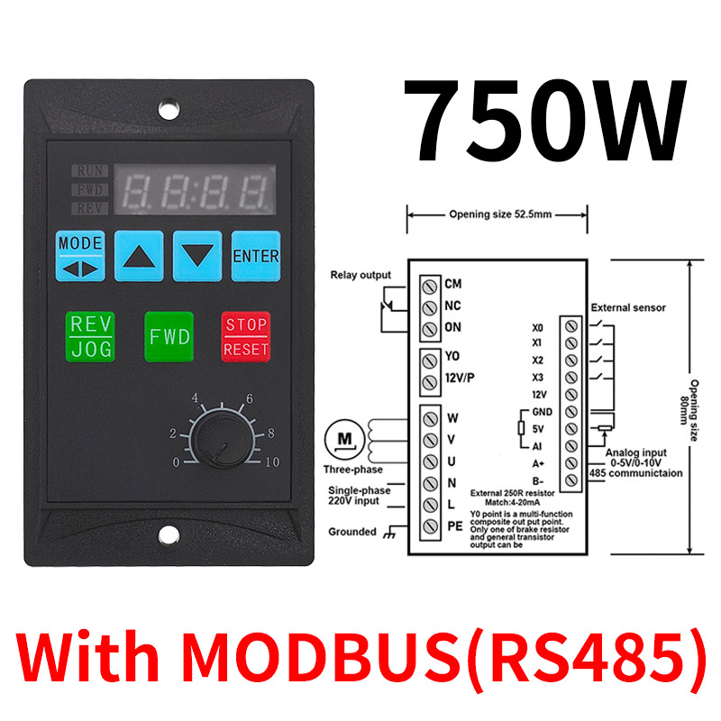 1.5KW MCU Frequency Converter Electric Inverter RS485 Add Motor Driver 750 400W 220V Single Phase Input 220V Three-Phase Output: Silver