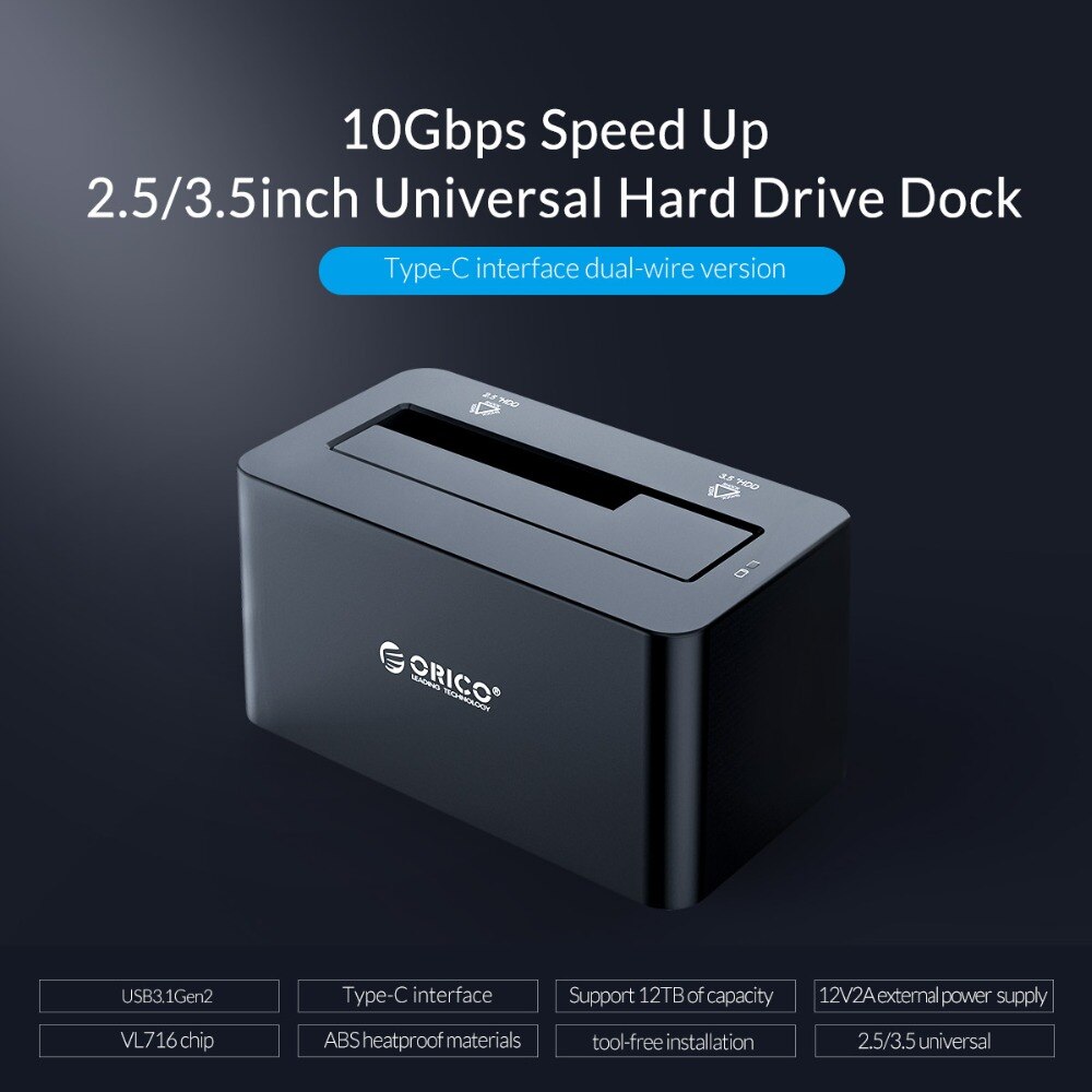 Orico Hdd Docking Station Type C Sata 3.0 USB3.1 Gen2 10Gbps Harde Schijf Docking Station Behuizing Voor 2.5/3.5 Inch Ssd Hdd