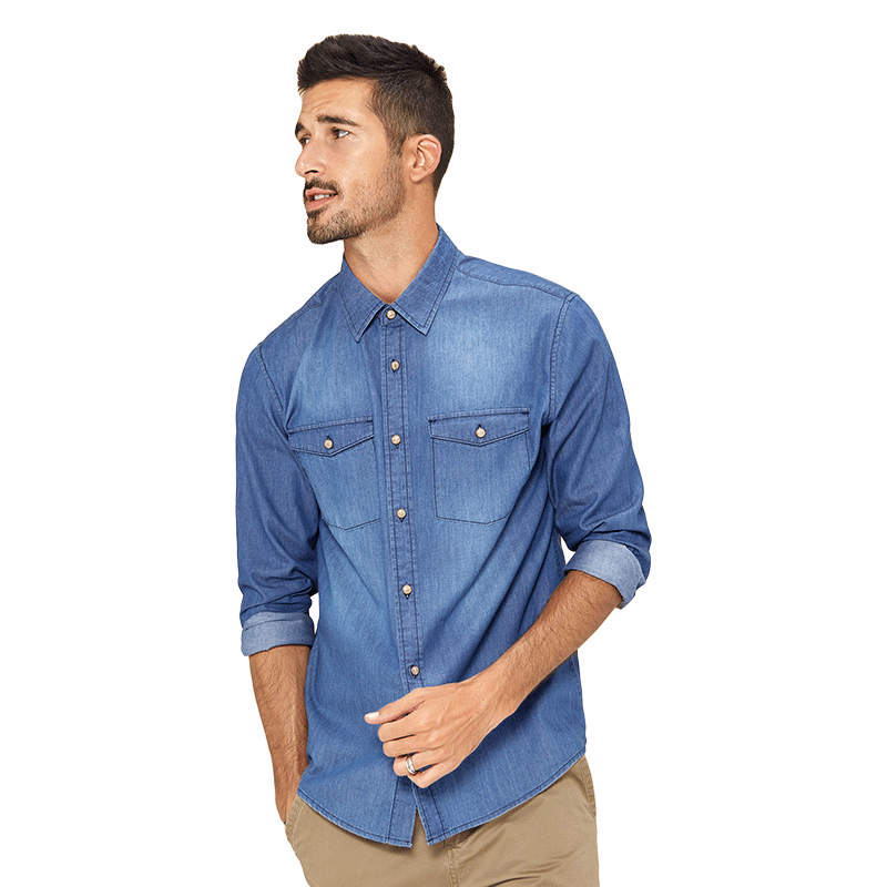 KUEGOU 100% bawełna odzież wiosenna koszula dżinsowa cienkie męskie niebieskie męskie koszule z długim rękawem modny szczyt plus rozmiar BC-20512