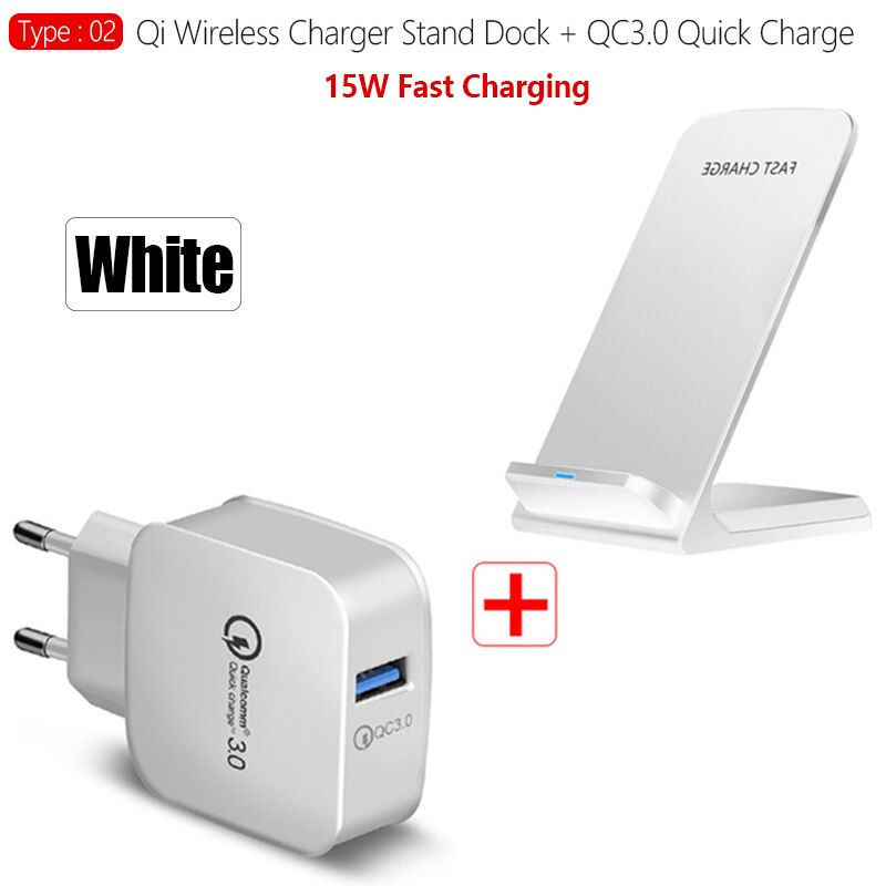 15W Quick Qi Wireless Charger For iPhone 11 Pro X XS XR 8 Samsung S9 S10 S20 Xiaomi HUAWEI QC 3.0 Fast Charging Stand: 15W White and QC3.0