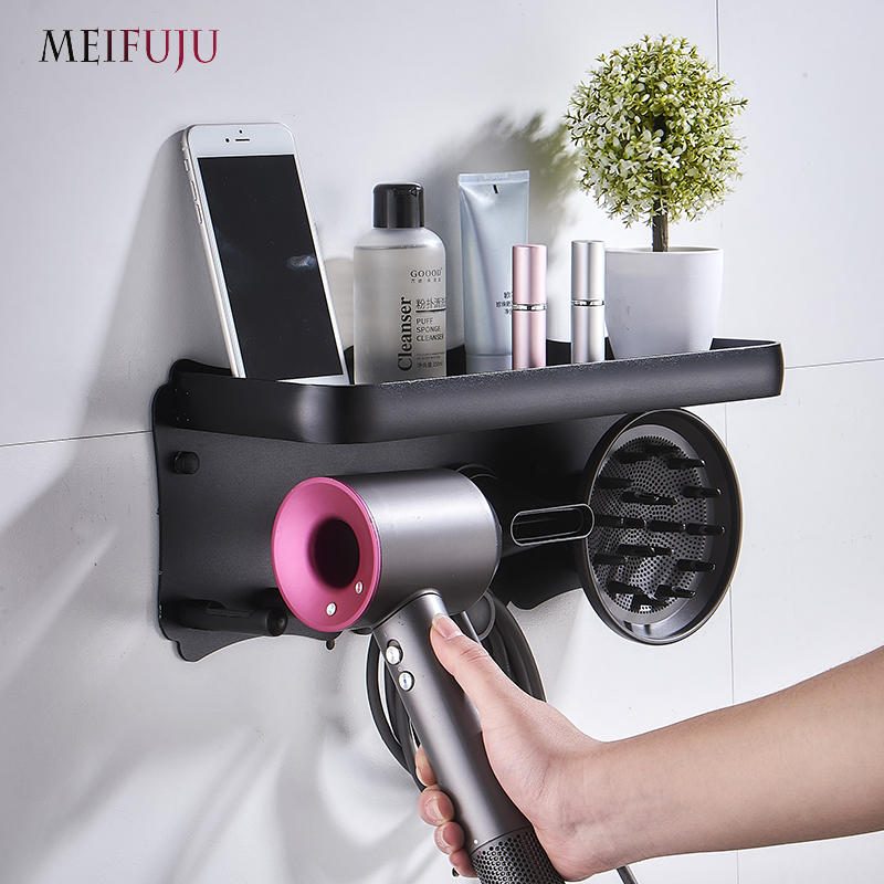 Zwart Föhn Houder Badkamer Planken Wall Mount Storgae Rack Badkamer Plank voor Dyson Supersonic föhn Houder Zilverachtige