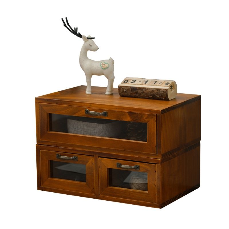 Retro computer monitor elevated base office wooden desktop storage box glass drawer wooden box