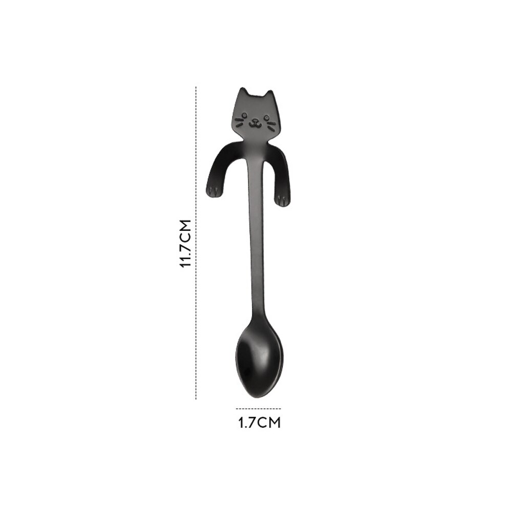 Coffee Spoon Mini 304 Stainless Steel Cartoon Cat Spoon Long Handle Flatware Coffee Drinking Tools Kitchen Gadget: 5