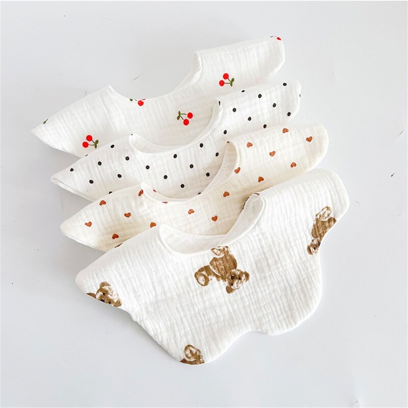 Bavoir pour bébé avec imprimé de dessin animé, serviette de salive, pétale rond, tablier respirant confortable pour -né, bandana à Rotation de 360 degrés