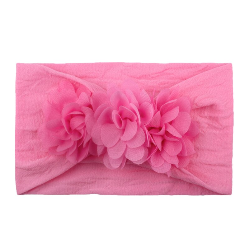 Lace Flower Baby Hoofdbanden Voor Meisjes Elastische Hoofd Wraps Effen Head Band Haar Boog Zuigelingen Pasgeboren Haar Accessoires Foto prop: Deep Pink