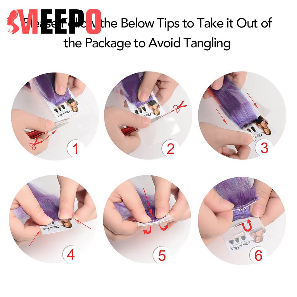 MEEPO Synthetic Hair Extensions 24 Inches Long Straight Hair 10Pieces/Set Colored Highlight Clip-In One Piece Pure Color