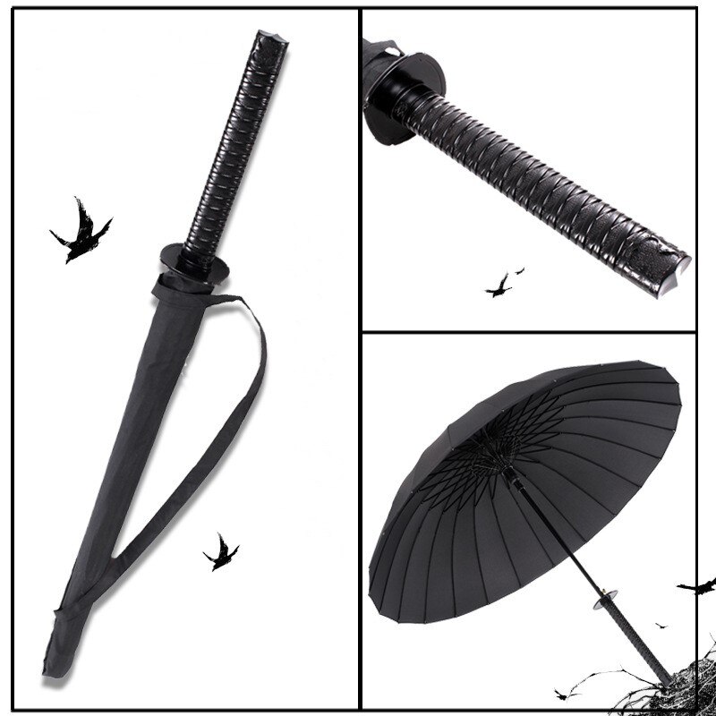 Samurai Style Umbrella Black Katana Umbrella Umbrellas for Rain and Sun Straight Umbrella Sunshade Parasol Long-handle
