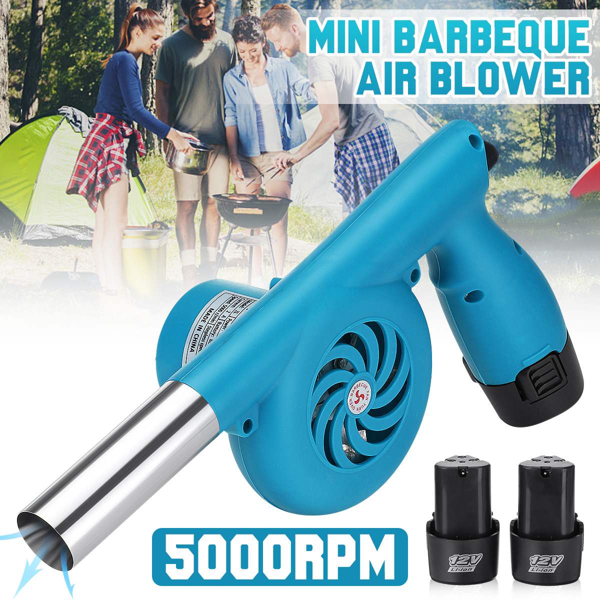 Cordless Electric Air Blower Handheld Leaf Blower Dust Collector Sweeper BBQ Grill Fire Bellows Tools with Li-ion Battery