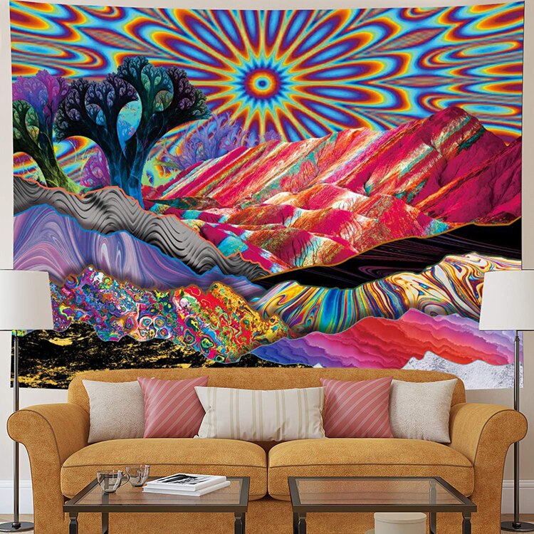 Tapiz de Mandala psicodélico, tapiz Hippie de pared de habitación, manta colgante, arte para decoración del hogar, adornos para el salón