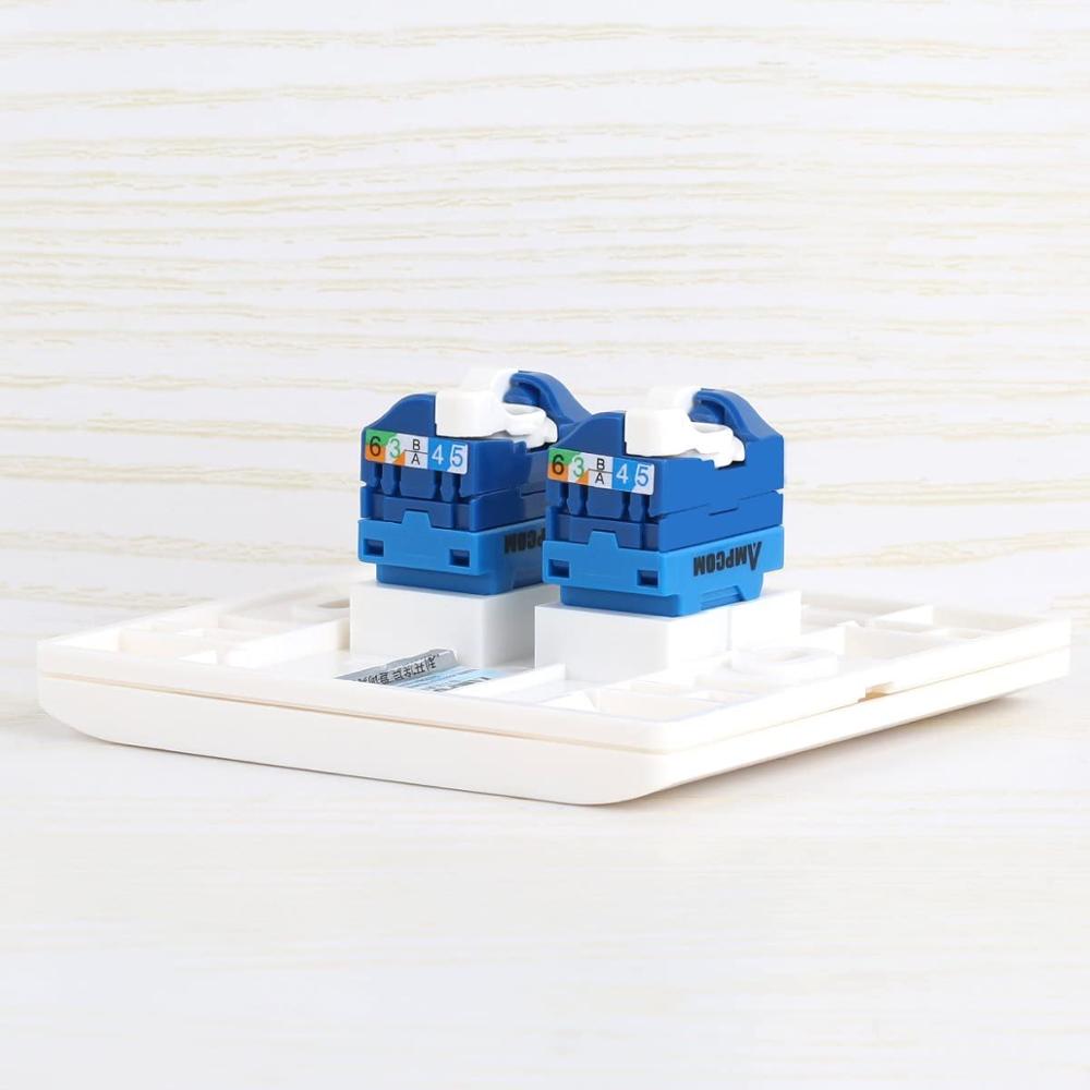 AMPCOM 10-Pack CAT6 RJ45 Tool-Less Keystone Jack, No Punch Down Tool Required UTP Module Connector Blue