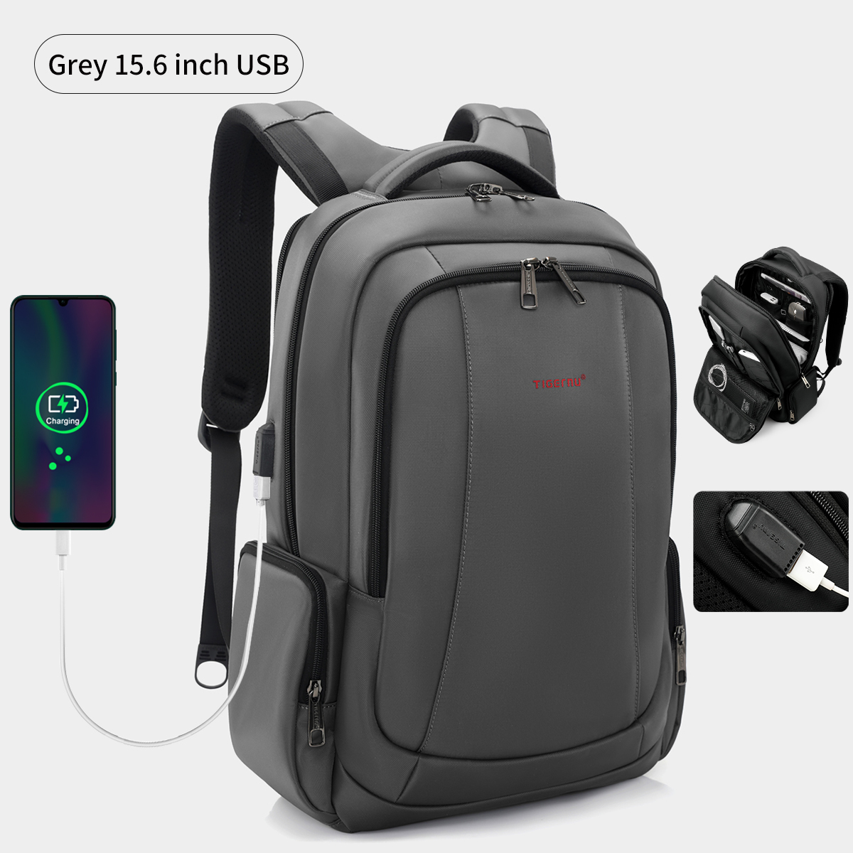 Tigernu Men Backpack 14 15.6 17.3inch Laptop Backpack Bags For Men Anti Theft Bags School Backpack Male Travel Backpack Knapsack: Light Grey