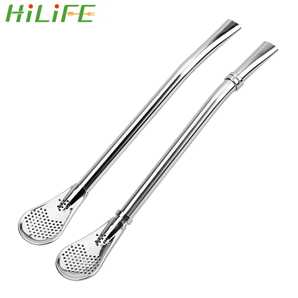 HILIFE Juice Residue Spoon Tea Filter Stainless Steel Reusable Tea Tool Drinking Straw Spoon