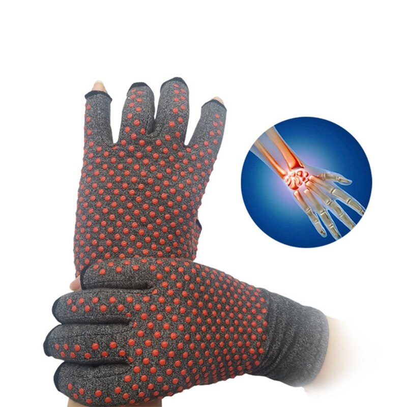 Compression Arthritis Fingerless Gloves Wrist Support Joint Pain Relief Hand Brace Magnetic Therapy Heating Mittens