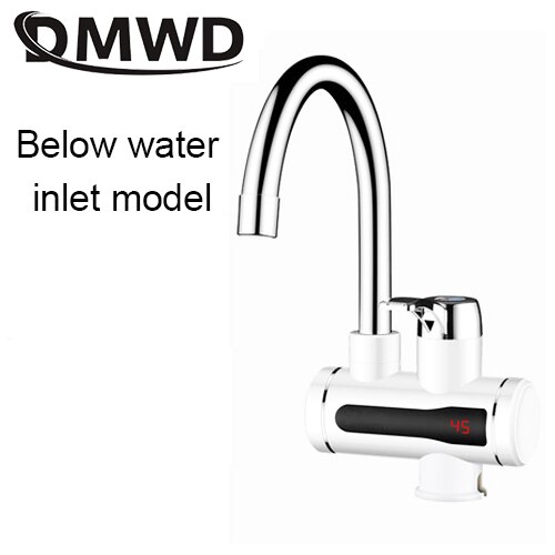 Instant Electric Heating Tap Faucet Boiler Kitchen Tankless Instantaneous Water Heater Bathroom Temperature Display 3000W EU: White under