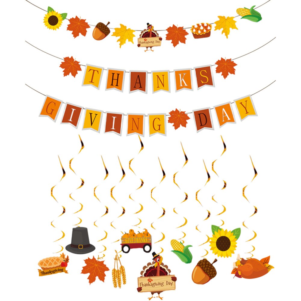 20 stuks stijlvolle decoratievlaggen in de vorm van een kalkoenhanger en een esdoornblad als decoratie voor een thanksgiving-feestje thuis.