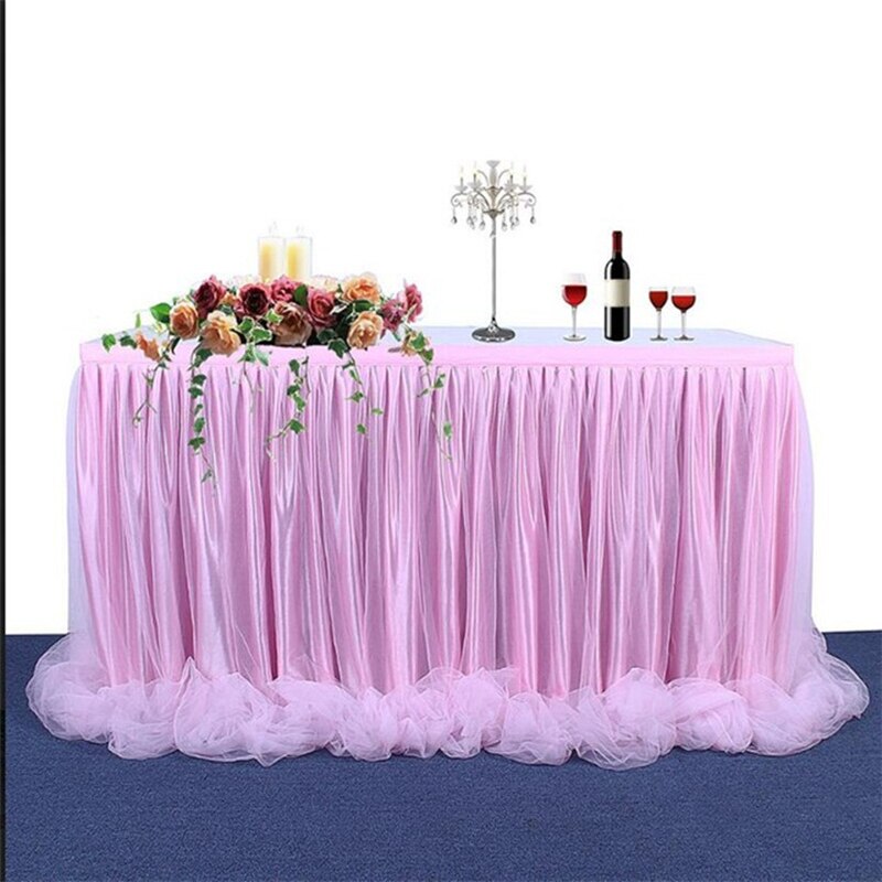 Store 6ft bryllup tyl tutu bord nederdel fest fødselsdag festlig baby shower fest atmosfære decors hvid blå lyserød bord nederdel: Lyserød