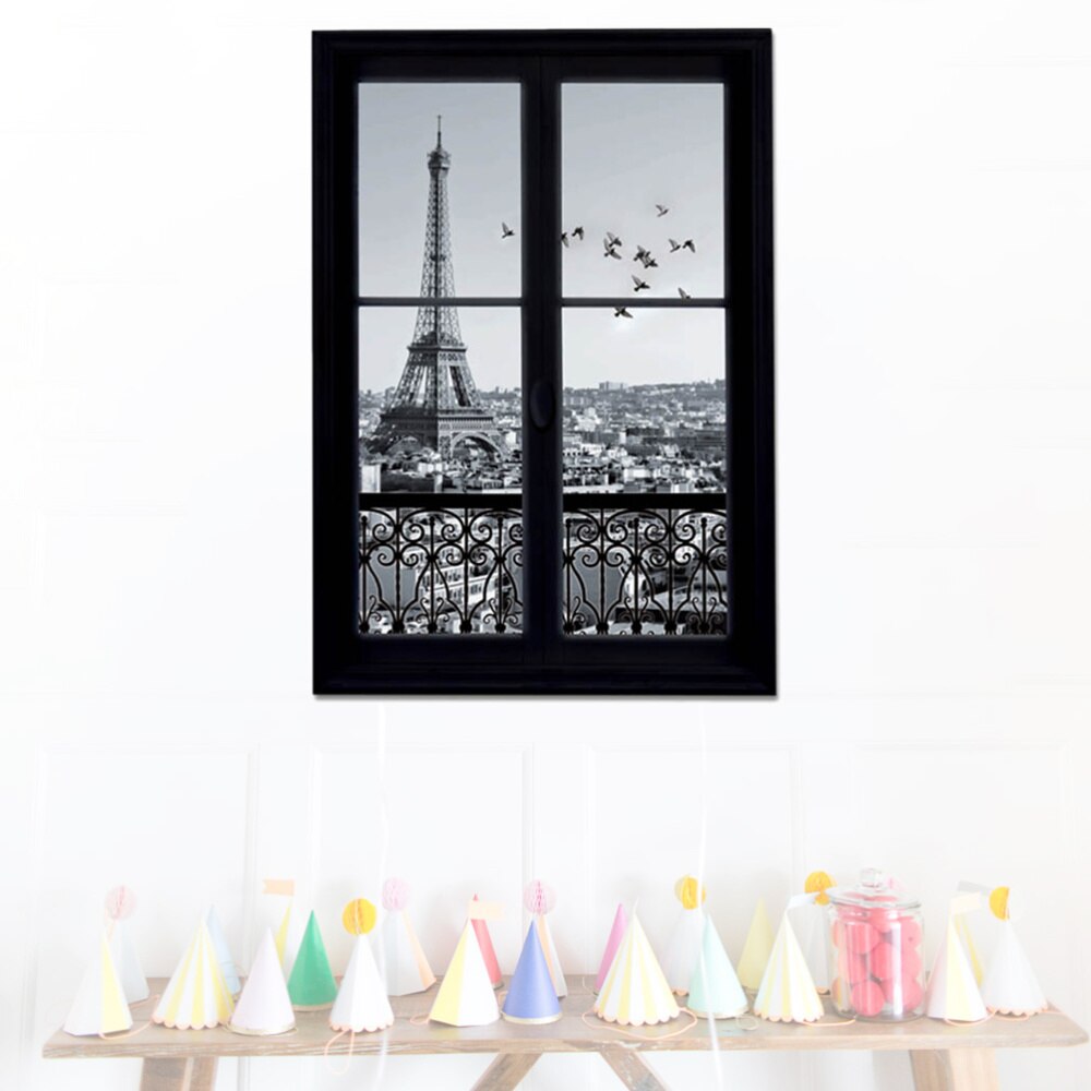 Wall Decals 3D Window Eiffel Tower Paris City Removable Wall Stickers Art Decor Vinyl Decals Kids Child Room Mural