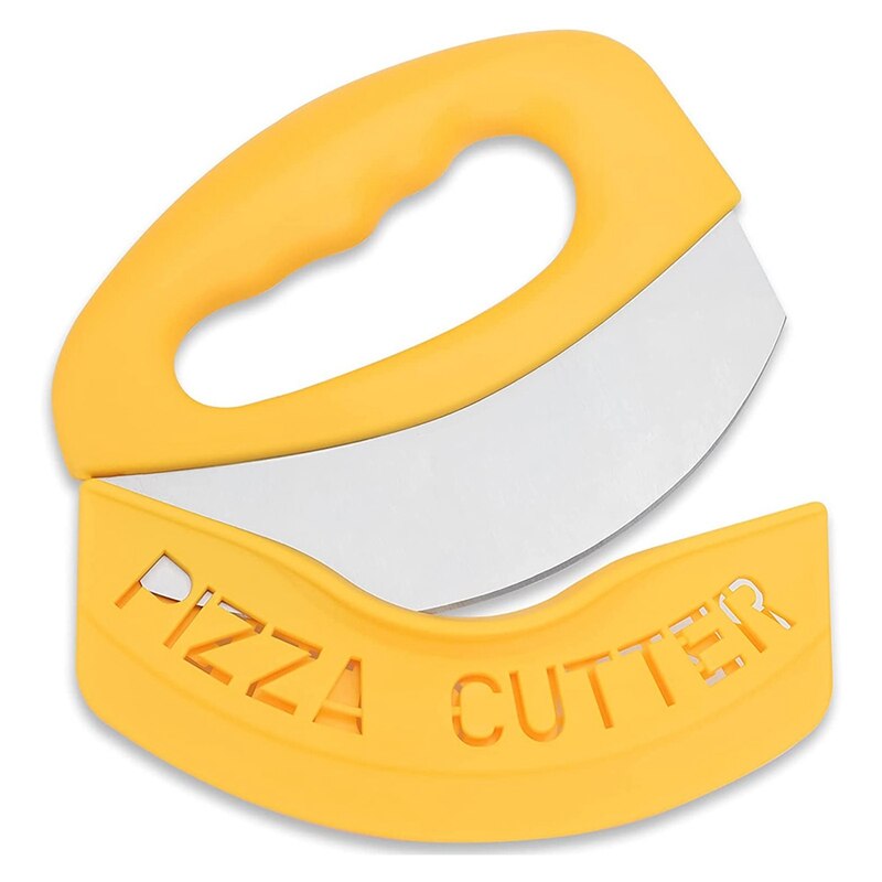 Pizza Cutter Food Chopper-Super Sharp Blade Stainless Steel Pizza Cutter Rocker Slicer With Protective Sheath: Yellow