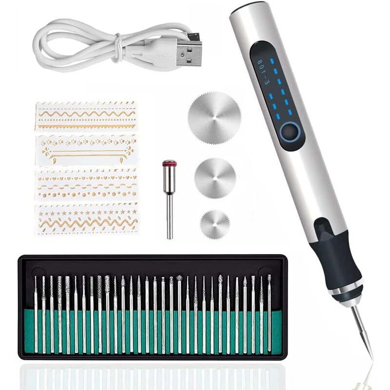 Stylo graveur USB Rechargeable, Kit de gravure sur bois sans fil pour pierre de verre, bijoux, clous, céramique: Default Title