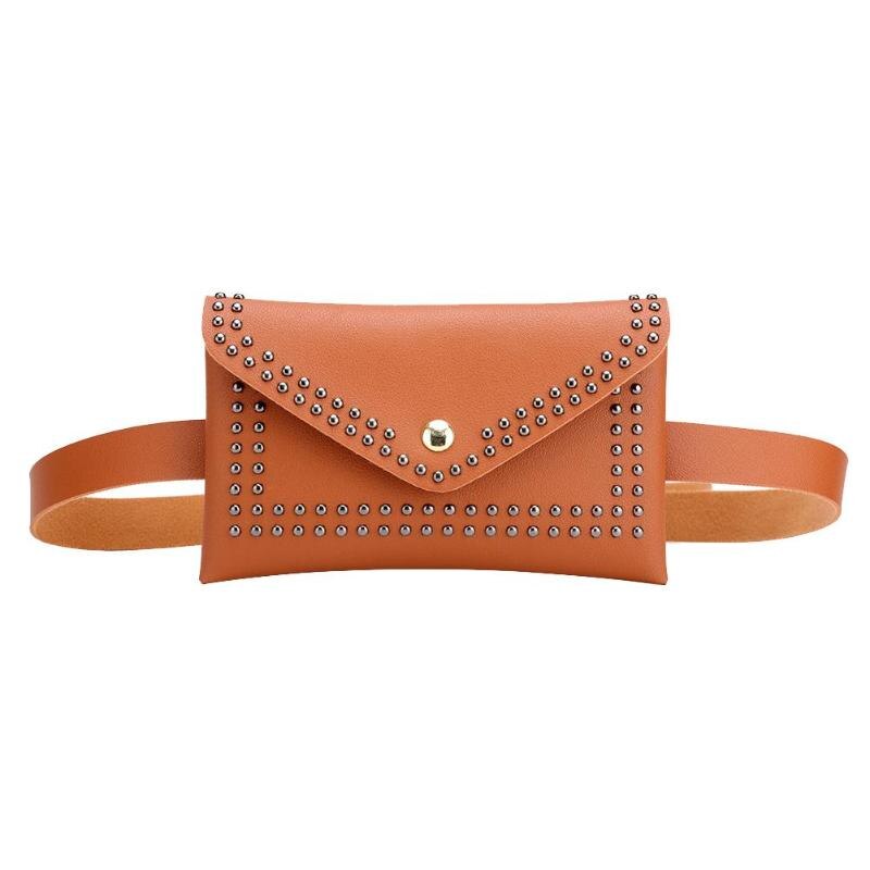 Punk Solid Color Rivet Shoulder Waist Bags Female Girls Fanny Belt Packs Women PU Leather Crossbody Casual Messenger Chest Bags