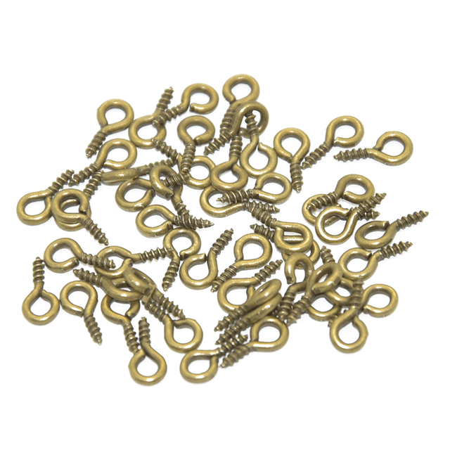 200pcs Small Tiny Mini Eye Pins Eyepins Hooks Eyelets Screw Threaded 9 Colors Clasps Hook For DIY Jewelry Making Findings: 6.5x13mm / Antique Bronze