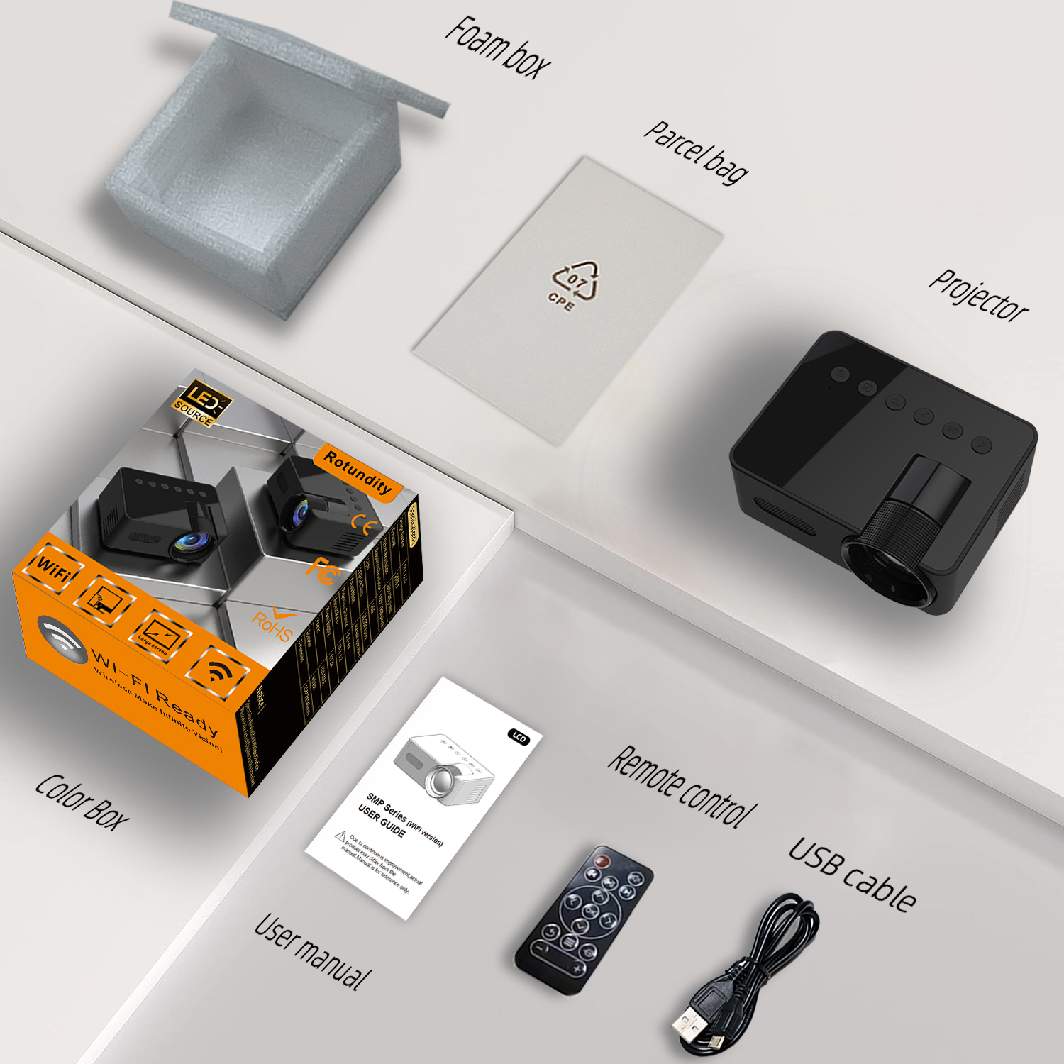 Portable projector YT100. Supports high-definition projection. Mini projector. Mobile cinema.