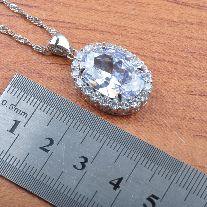 Zilver Kleur Sieraden Sets Bruiloft Set Mode Witte Zirconia Engagement Sieraden Oorbellen Ketting Ringen JS0463