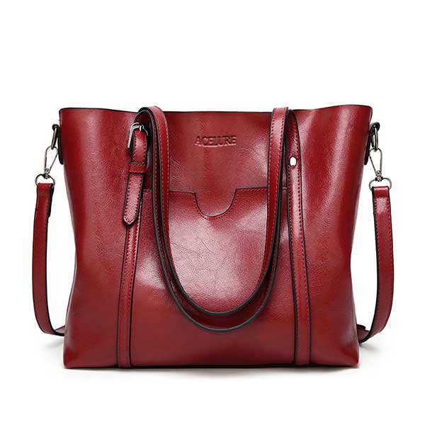 #39 naisten laukku öljyvaha naisten nahkaiset käsilaukut ylelliset naisten käsilaukut kukkaro taskulla naisten lähettilaukku iso laukku: Viininpunainen